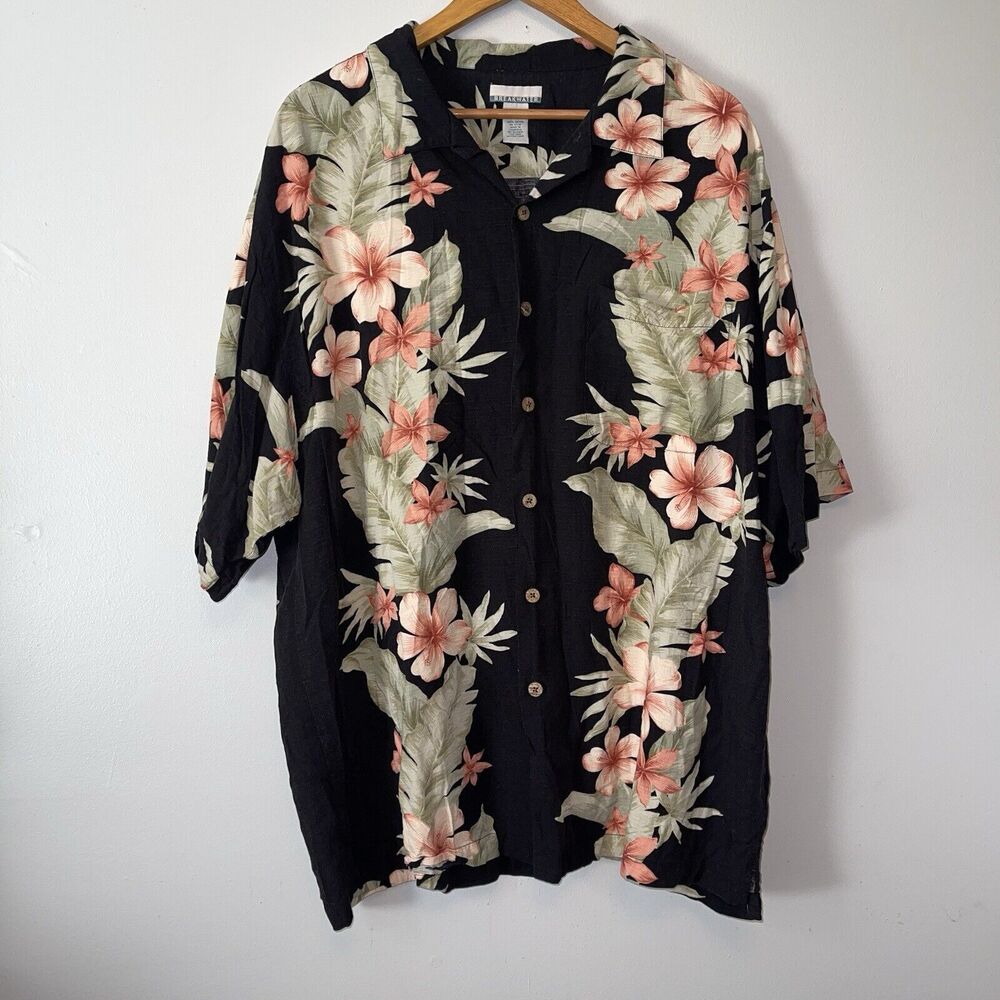 Breakwater Mens Hawaiian XXL tropical floral Wood Buttons Soft Feel